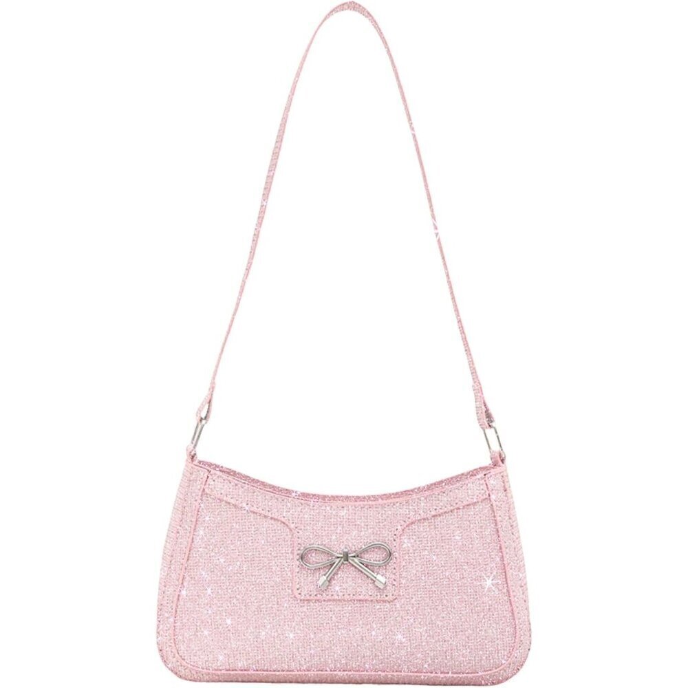 Sparkling Pink Shoulder Bag with Bow Accent